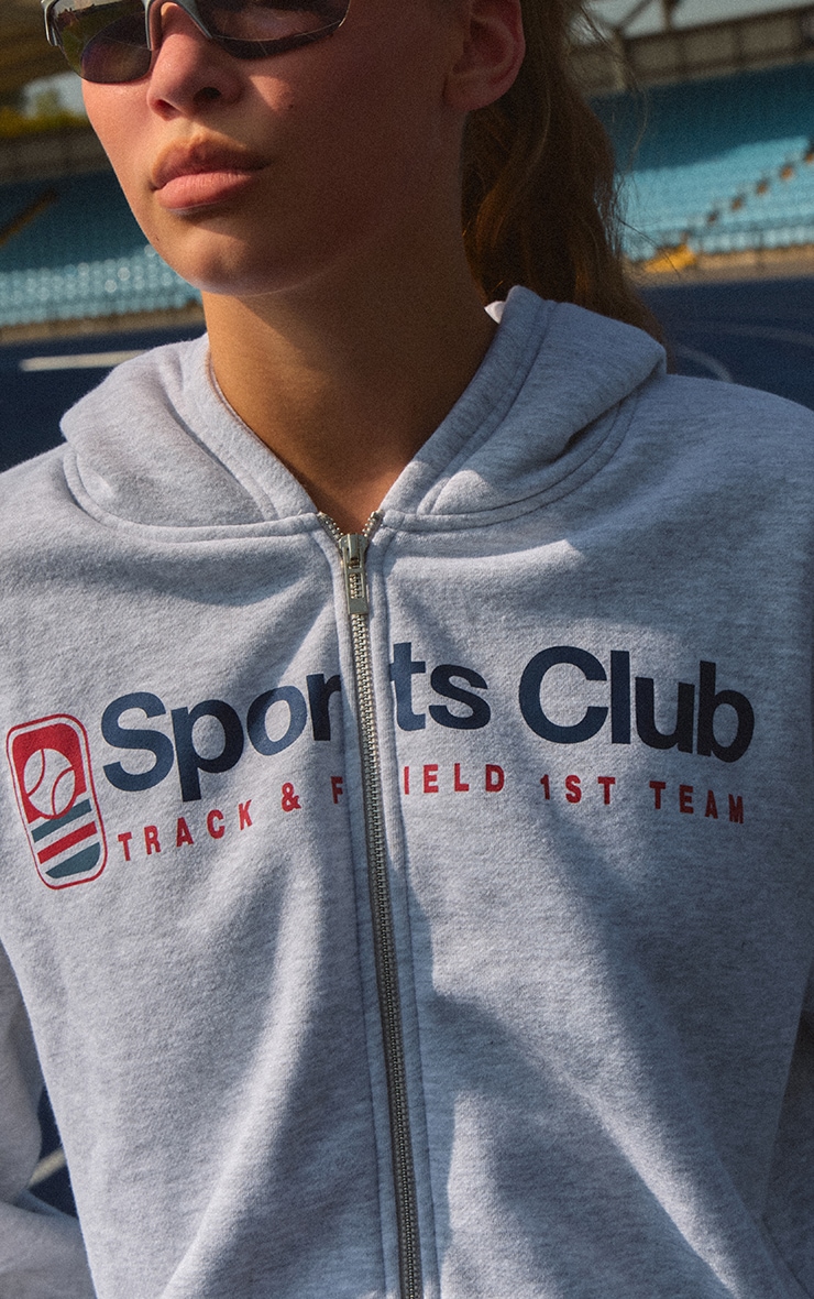 Ash Grey Sports Club Print Zip Up Jacket image 3