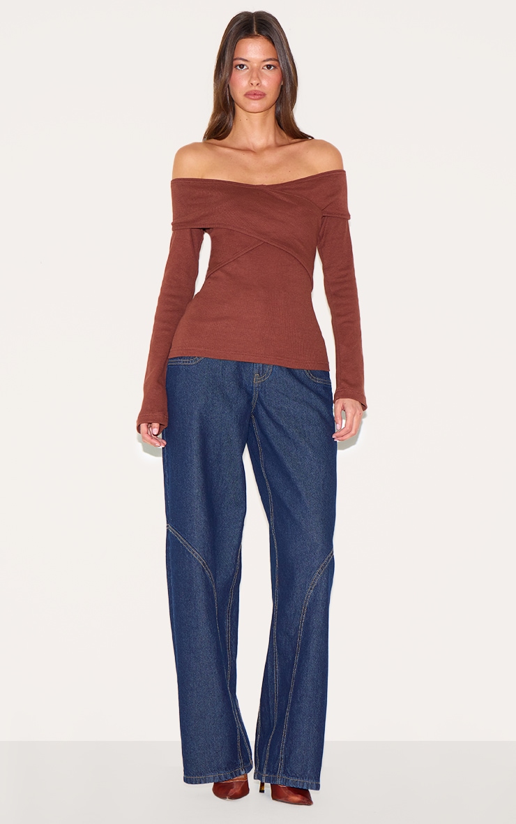 Chocolate Cross Over Bardot Long Top image 3