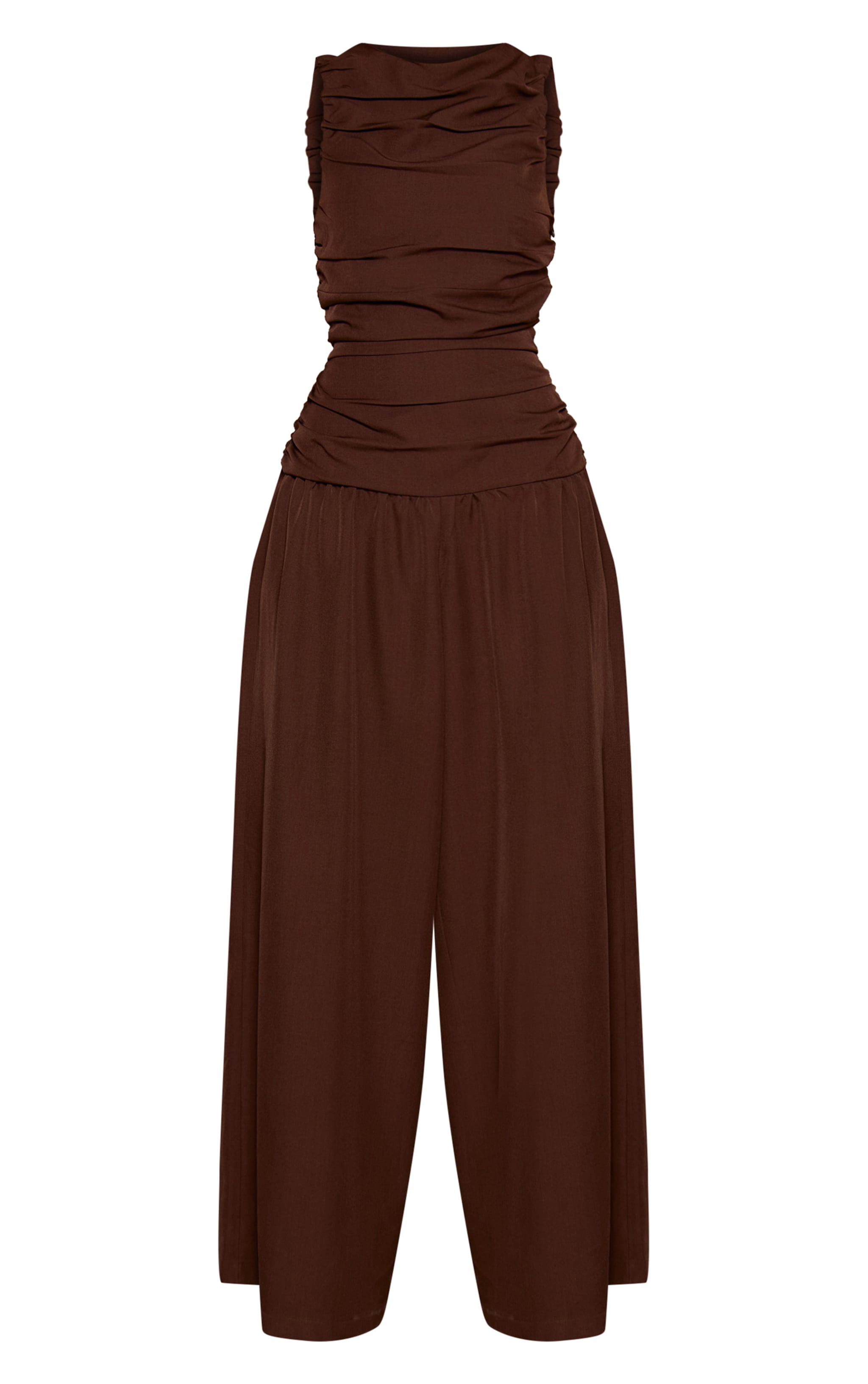 Chocolate Woven Ruched Drop Waist Jumpsuit image 5