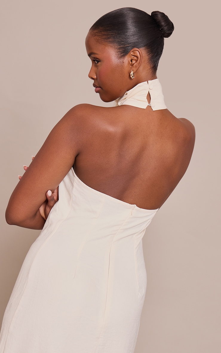 Cream Textured Cowl Neck Sleeveless Maxi Dress image 4