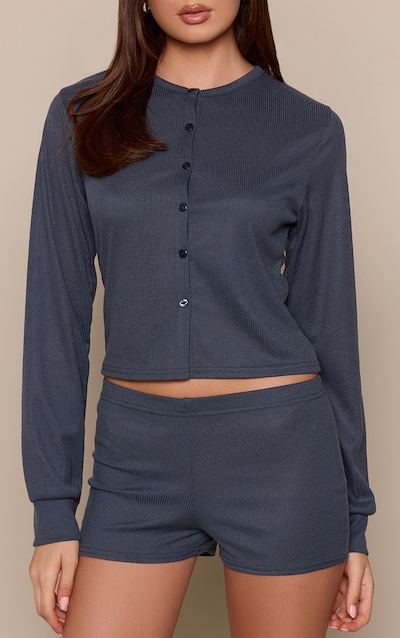 Charcoal Grey Ribbed Mini Short