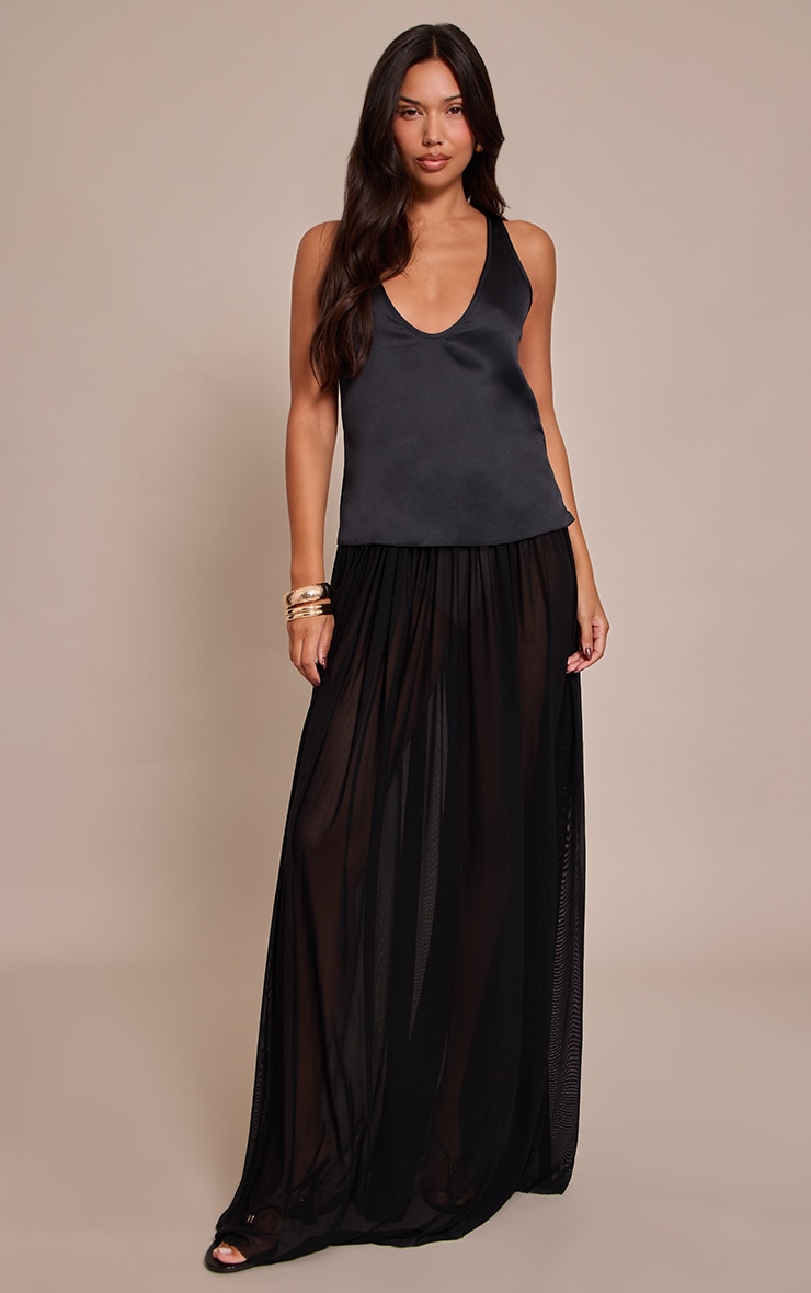 Black Satin Plunge Sleeveless Top image 3