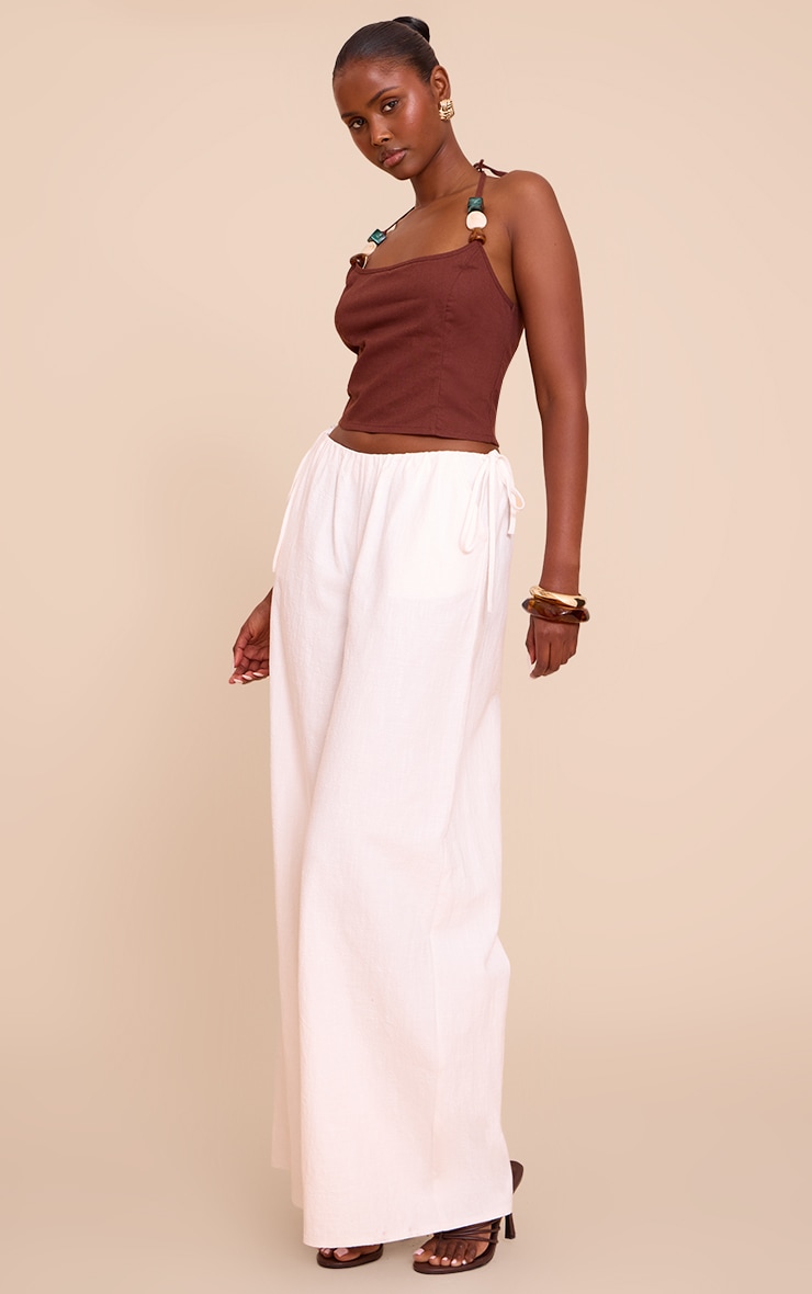 Chocolate Lightweight Woven Trim Detail Halterneck Top image 3