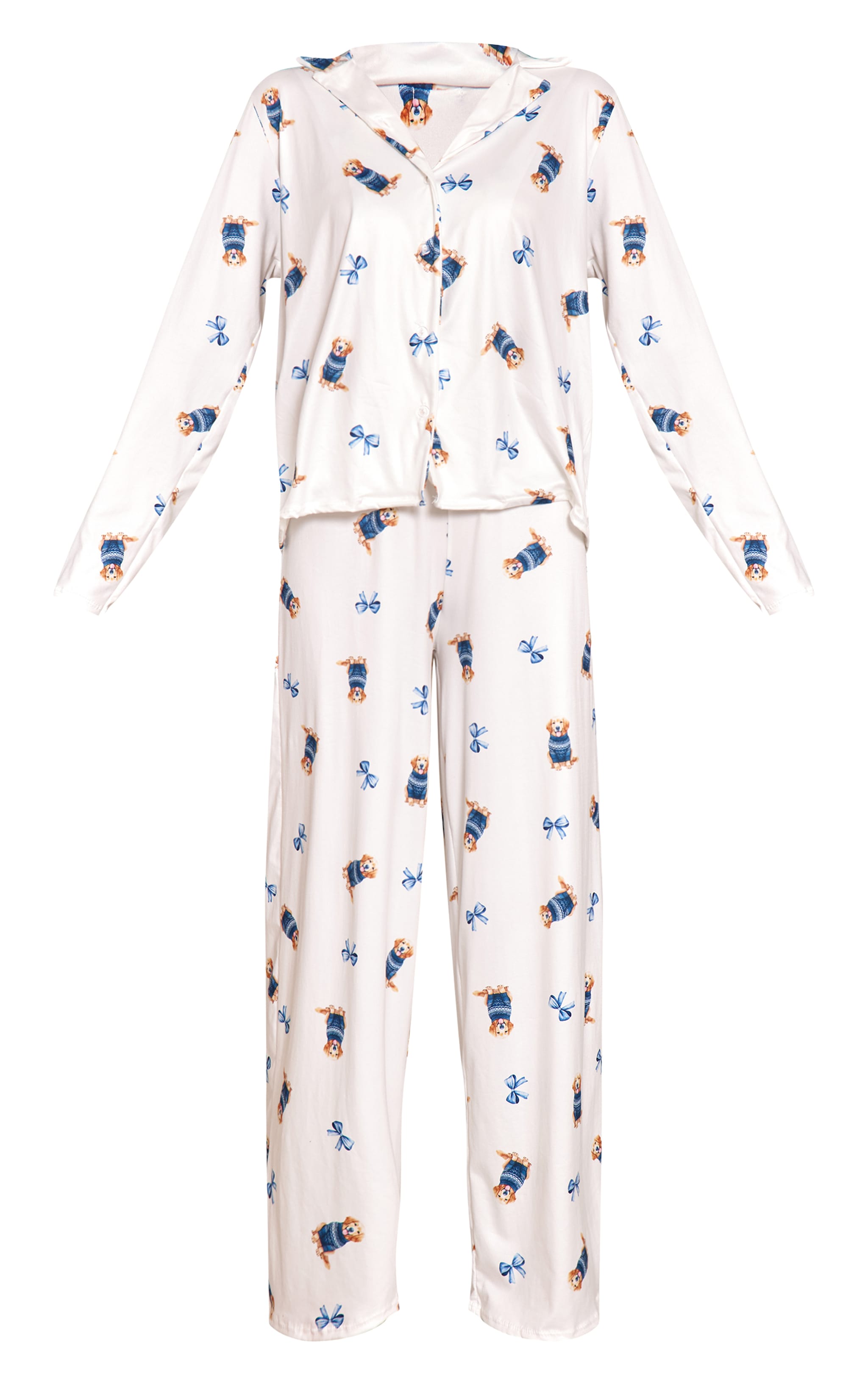 Blue Puppy Print Long Sleeve Button Through Pj Set image 5