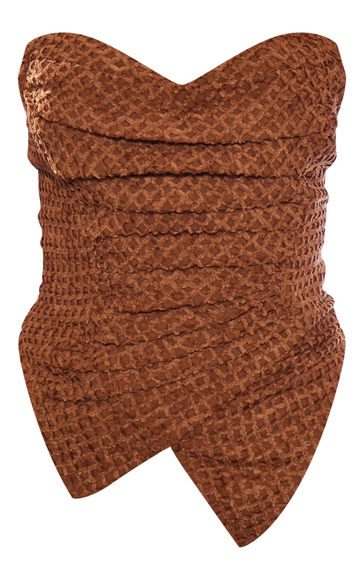 Brown Textured Woven Asymmetric Pointed Hem Corset image 5