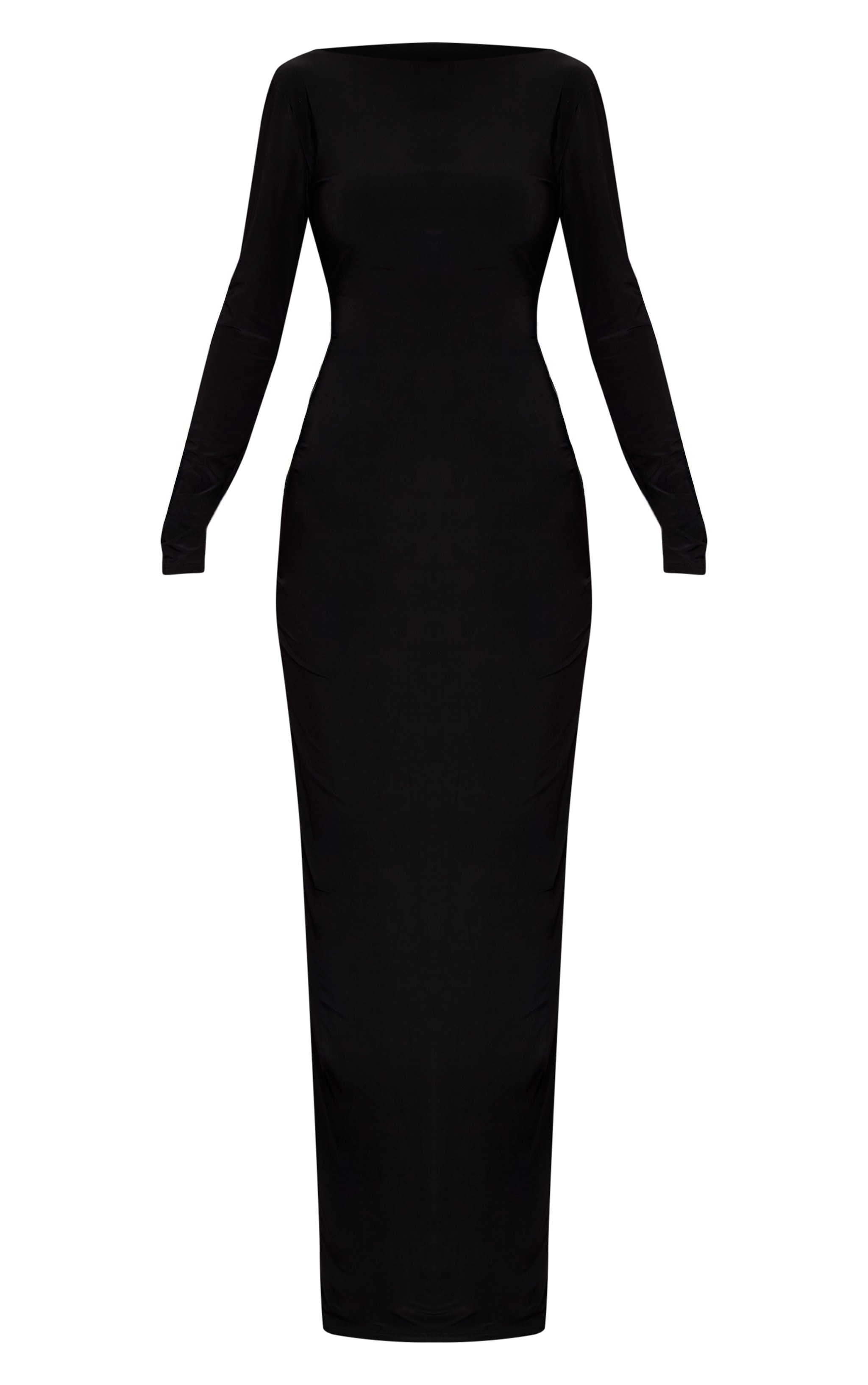 Petite Black Open Back Drape Long Sleeve Maxi Dress image 5