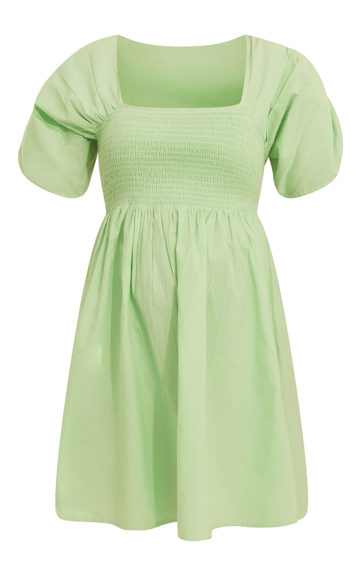 Maternity Sage Green Shirred Bust Mini Smock Dress image 5