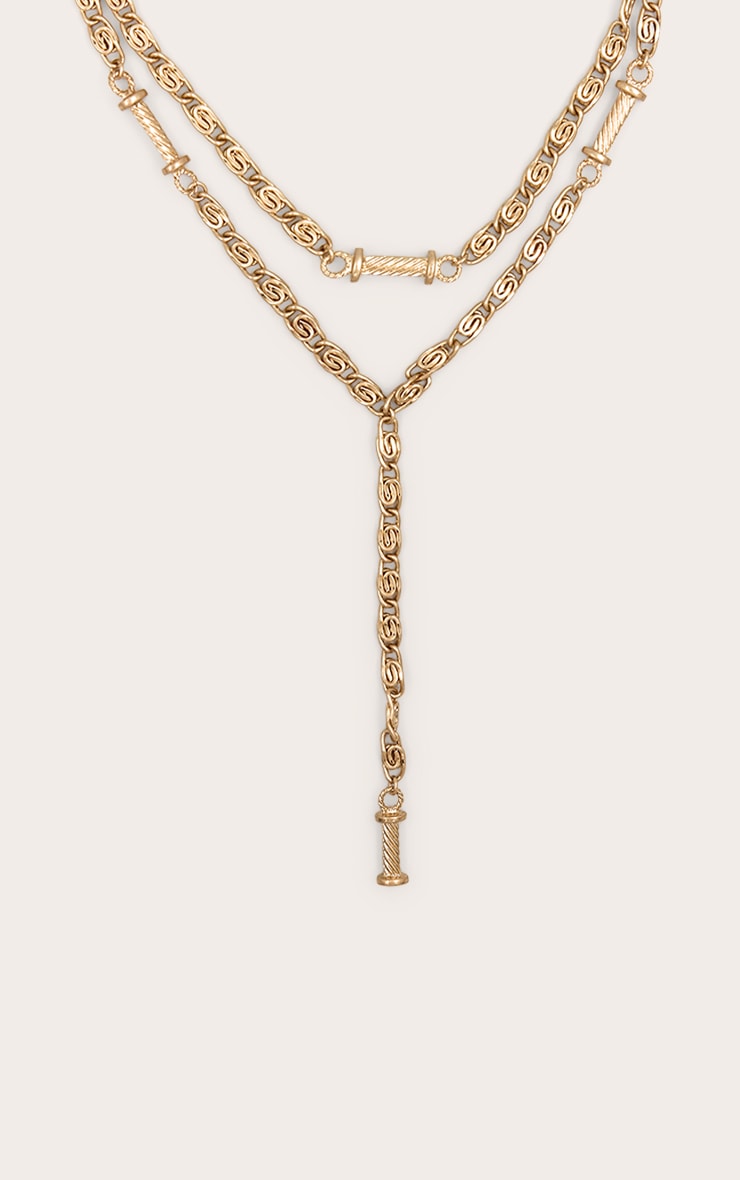 Gold Heavy Chain Layered Lariat Necklace image 2