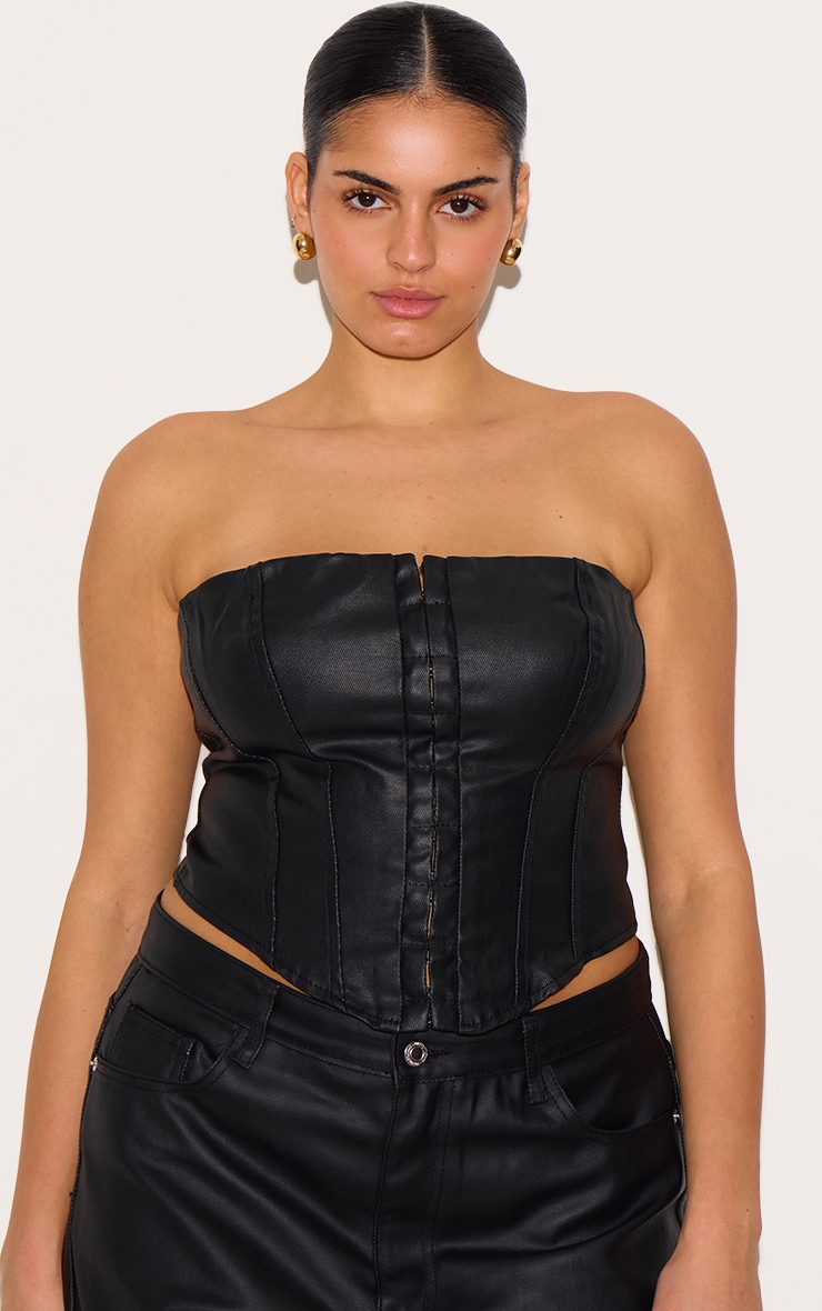Plus Black Coated Denim Corset image 4