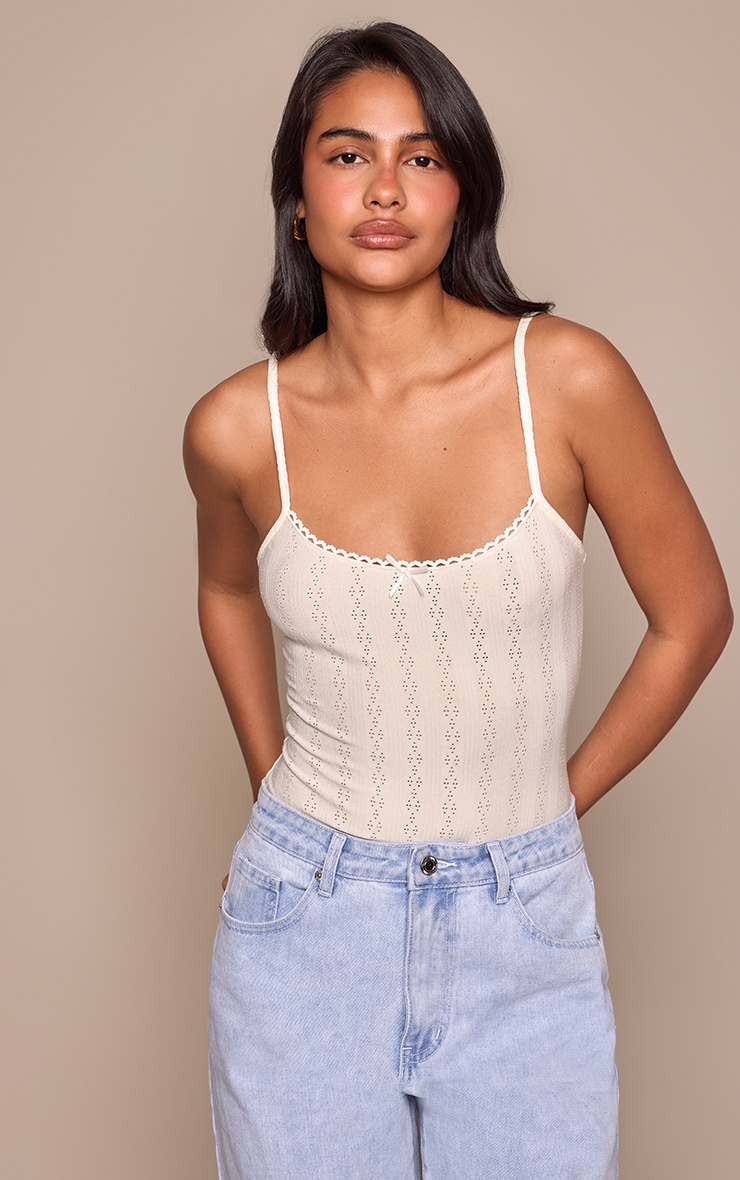 Cream Pointelle Strappy Bodysuit