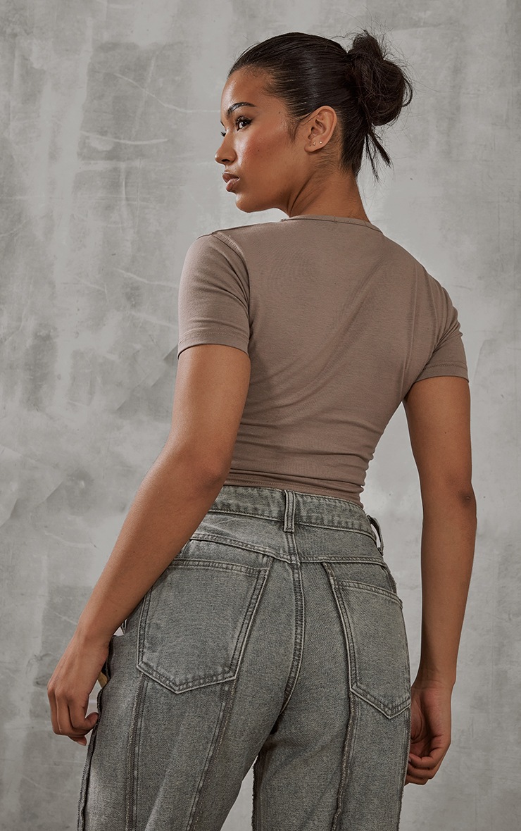 Taupe Slash Front Babydoll T Shirt image 2