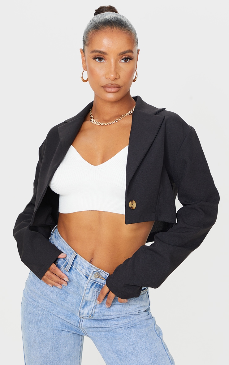 Black Cropped Blazer Coats & Jackets PrettyLittleThing IE