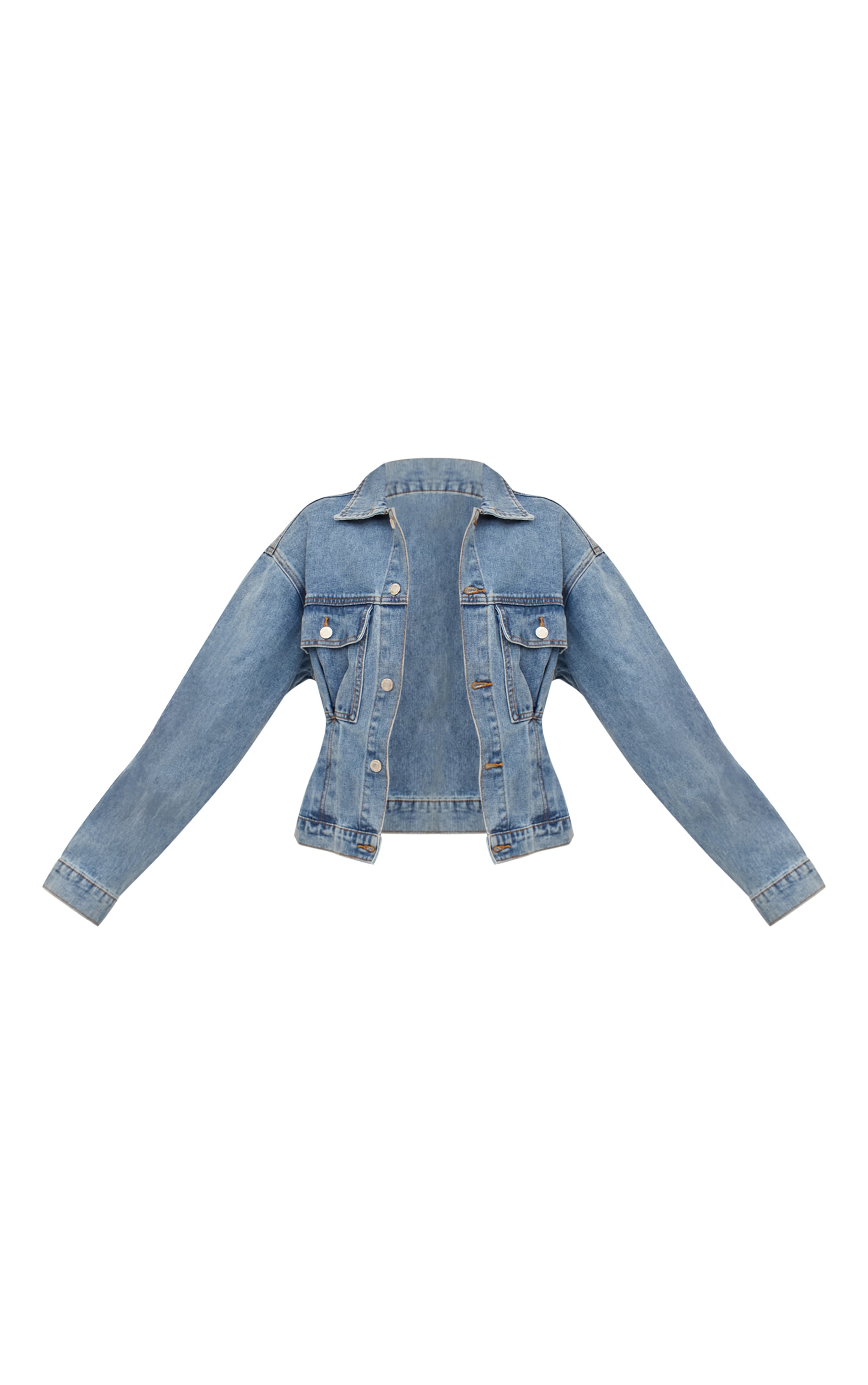 Mid Blue Wash Pleated Cinch Back Denim Jacket image 5