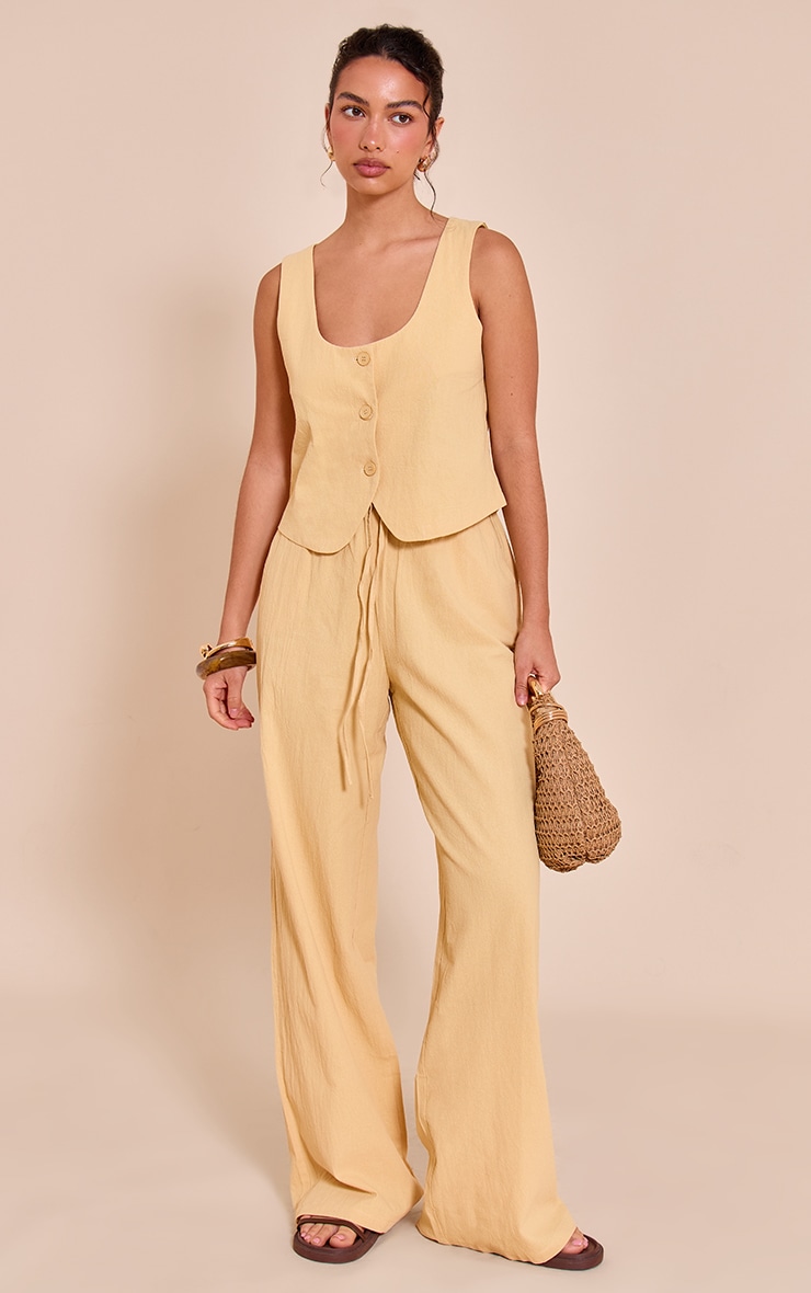 Butter Yellow Tailored Linen Look Draw String Wide Leg Pant image 1