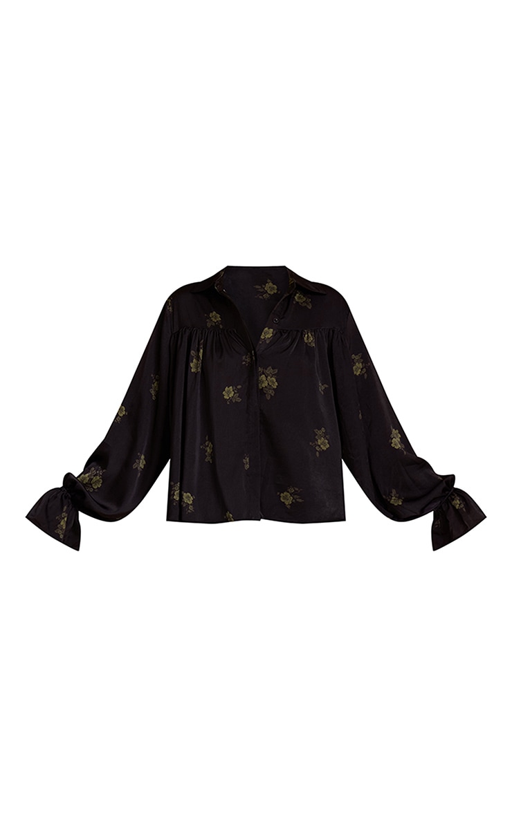 Navy Floral Ditsy Satin Long Sleeve Blouse image 5