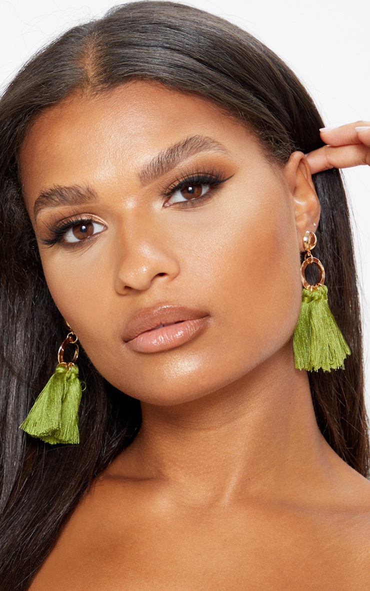 Green Mini Tassel Earrings