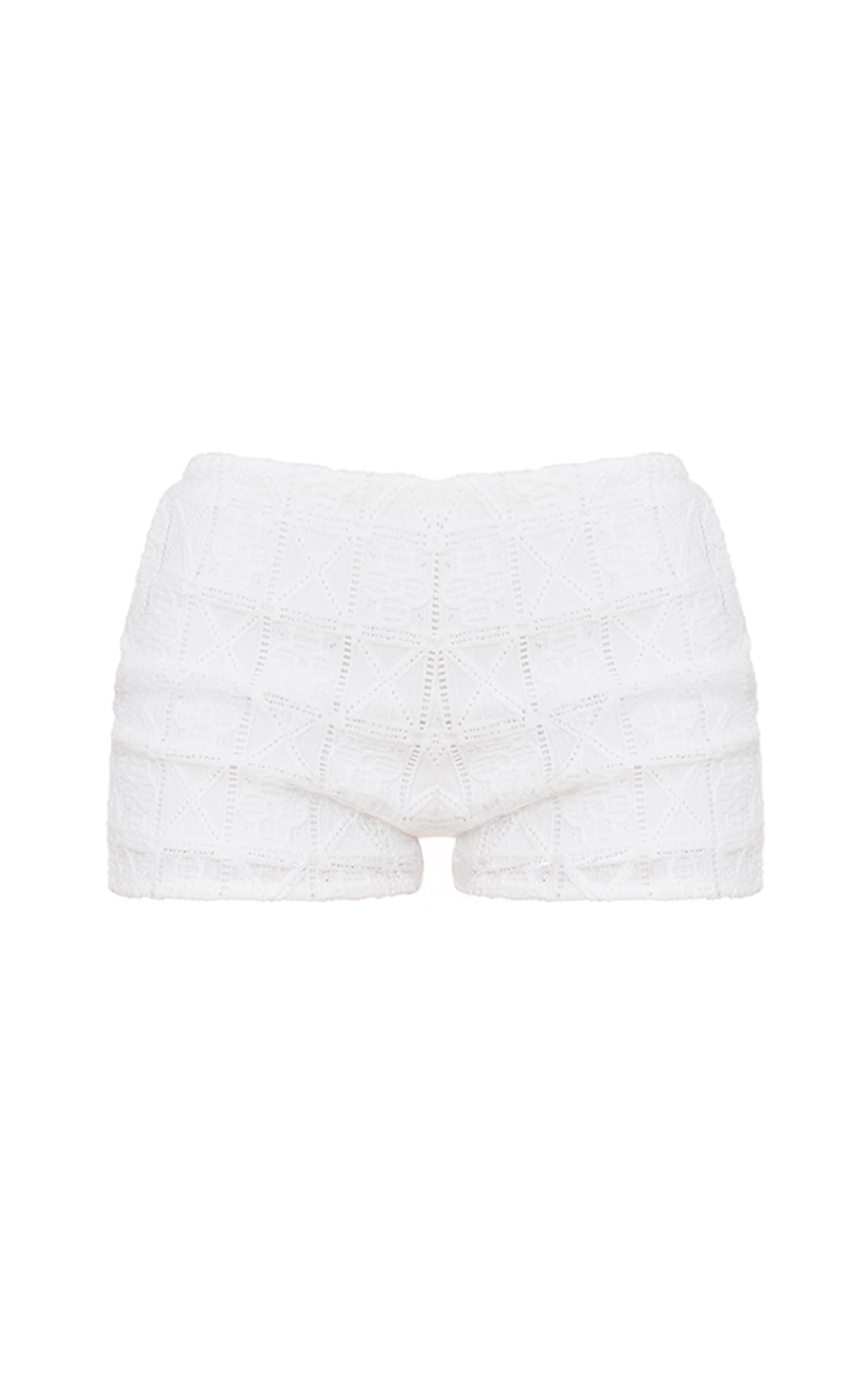 White Crochet Textured Hot Pant Shorts image 6