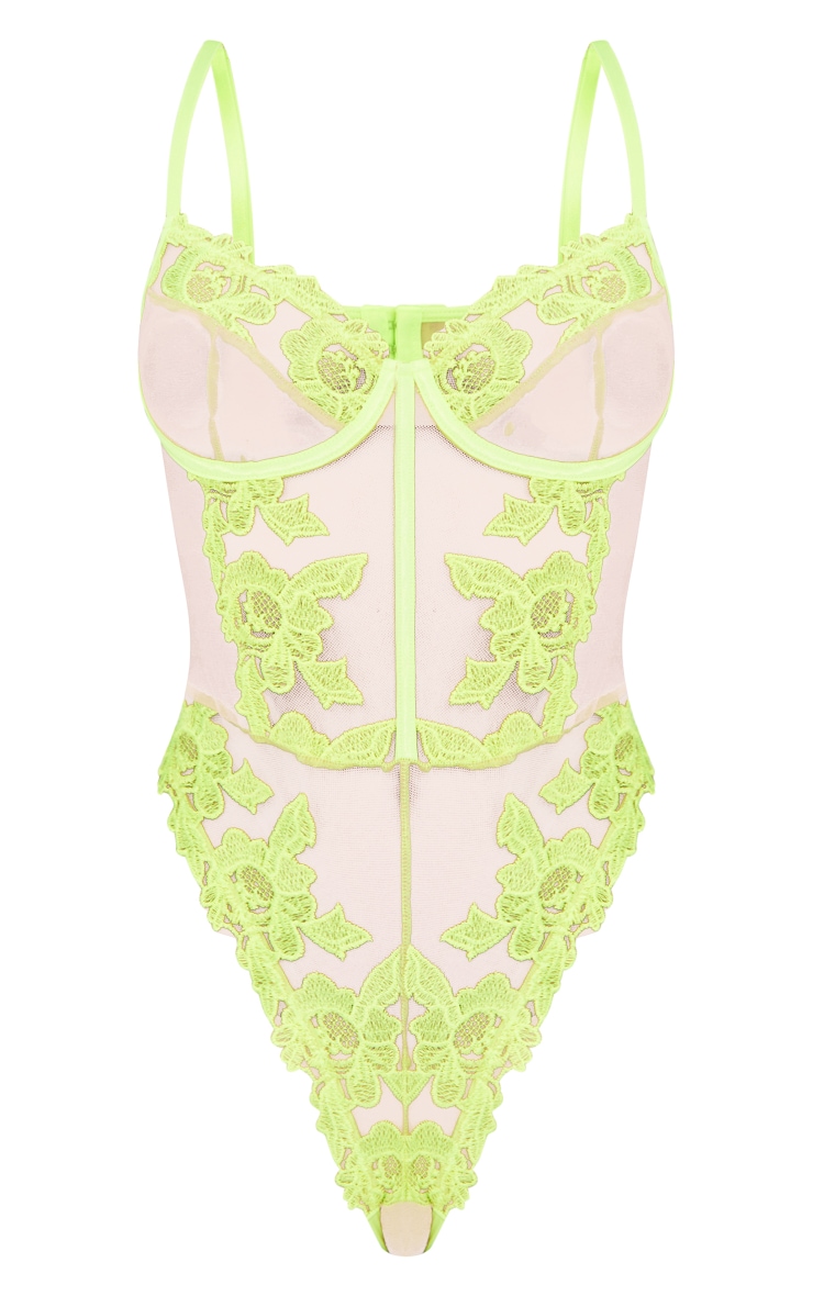 Body en dentelle citron vert détail coutures et armatures image 5