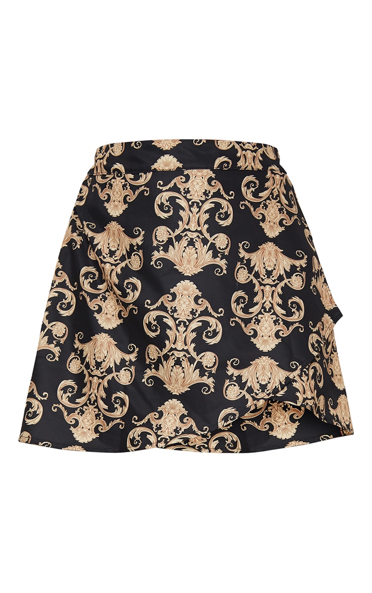 Black Satin Scarf Print Wrap Tie Mini Skirt PrettyLittleThing AUS