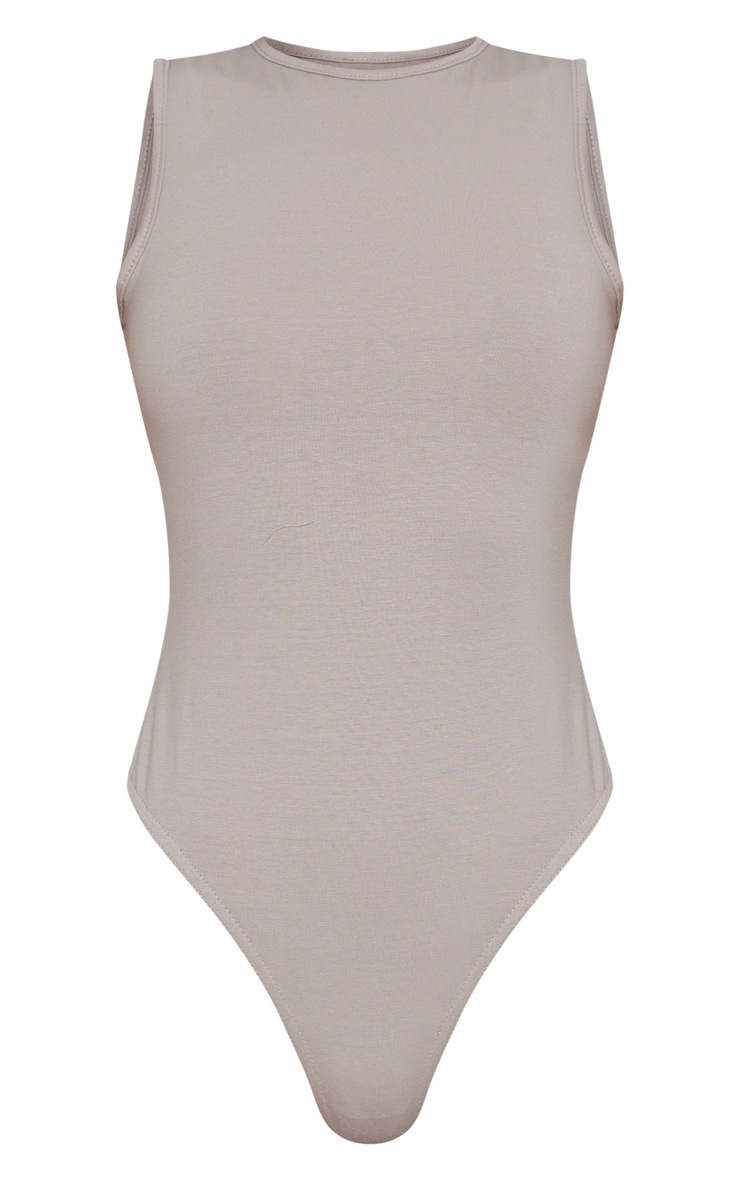 Moss Grey Cotton High Neck Sleeveless Bodysuit image 5