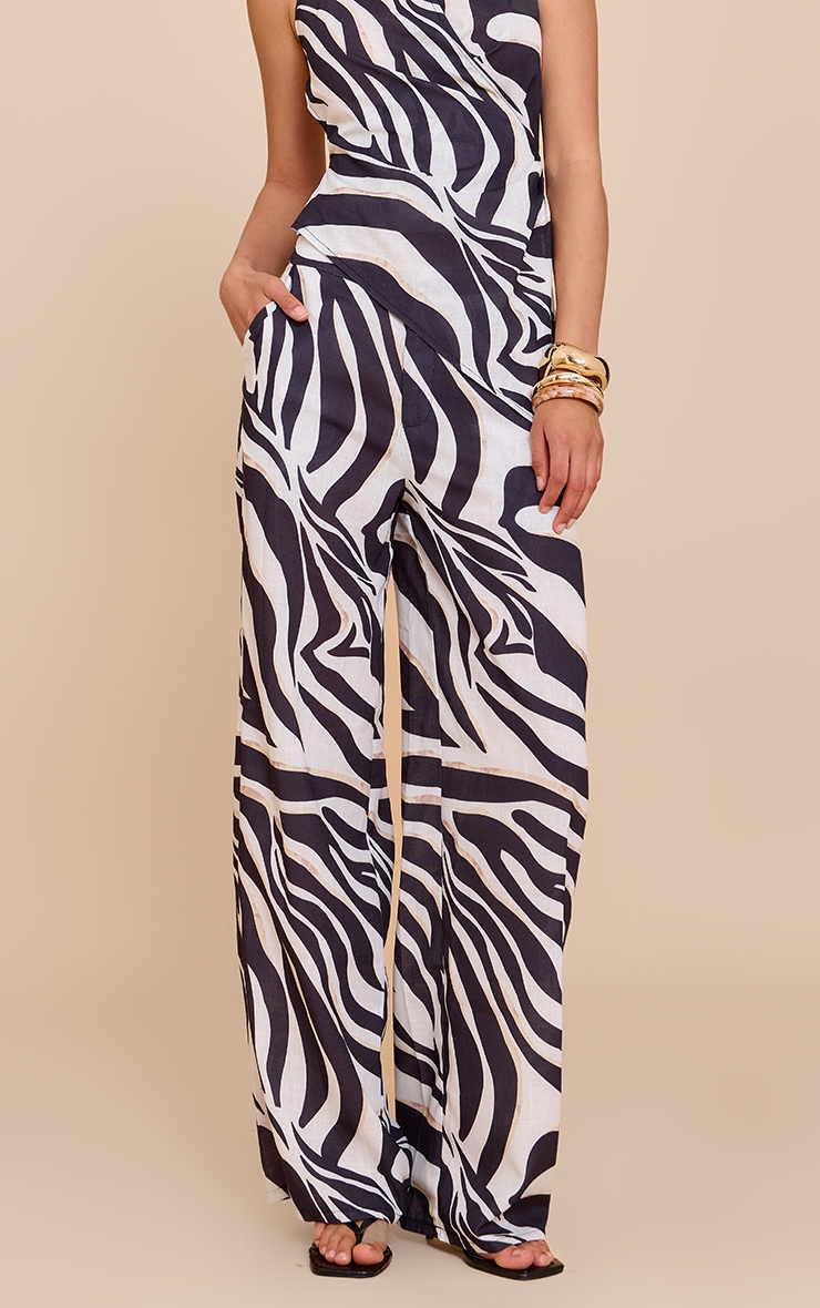 Black Zebra Printed Wide Leg Pants image 2