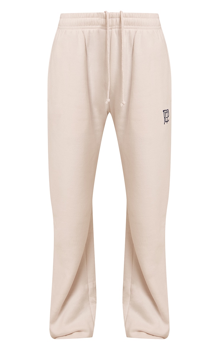 Cream PLT Embroidered Cotton Fleece Cuffed Sweat Pants image 5
