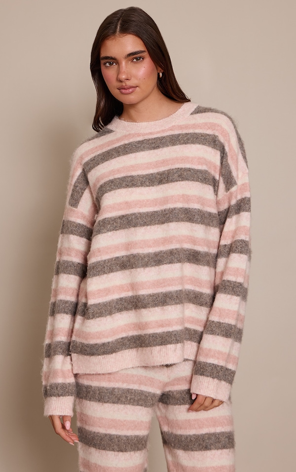 Pink Brushed Aurora Striped Oversized T Shirt 