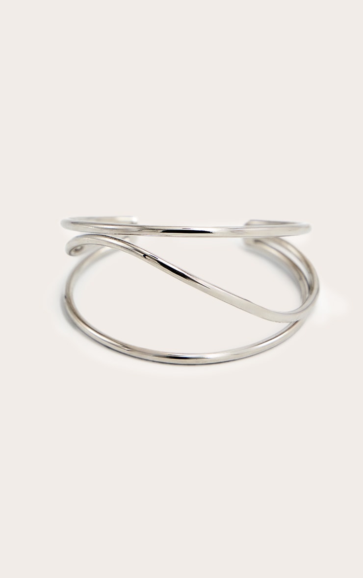 Bracelet jonc ouvert argenté abstrait image 2