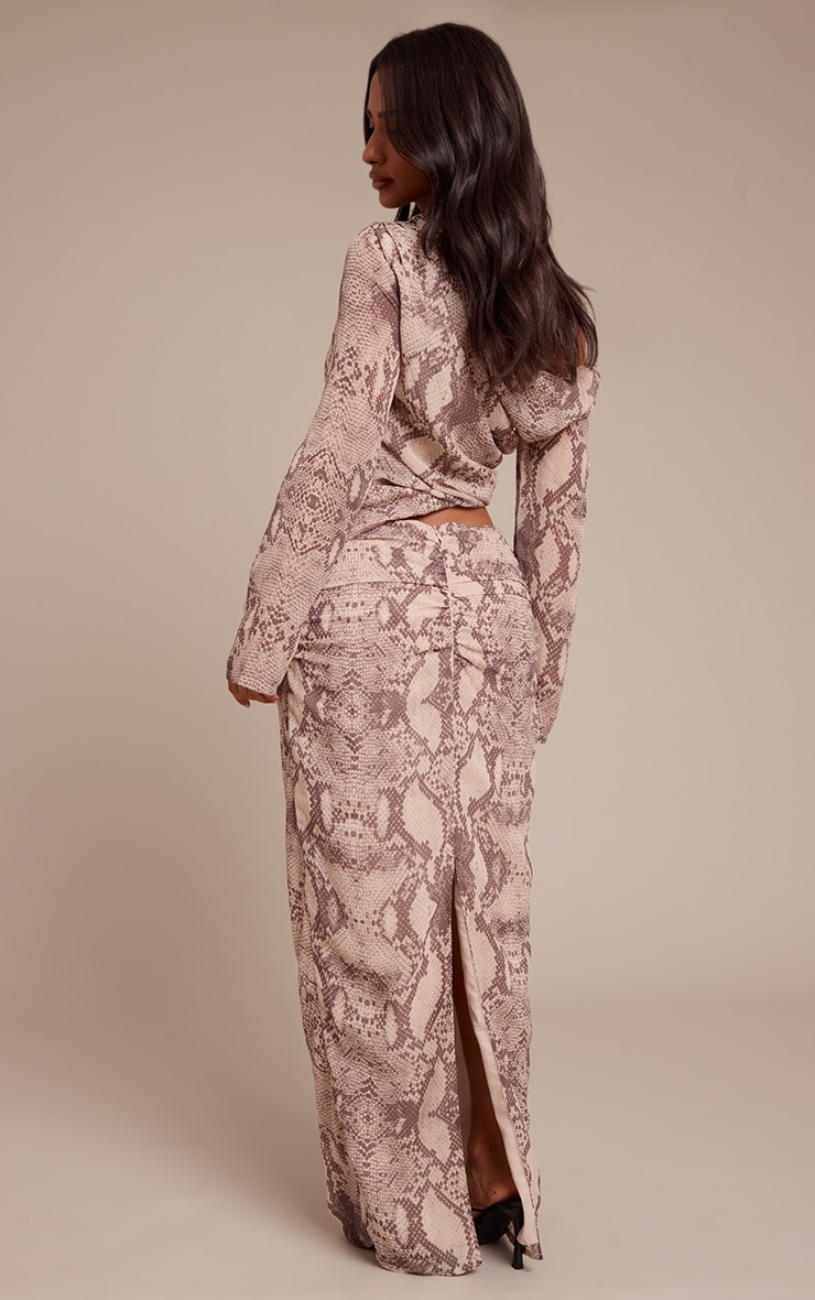 Petite Snake Print Ruched Maxi Skirt image 3
