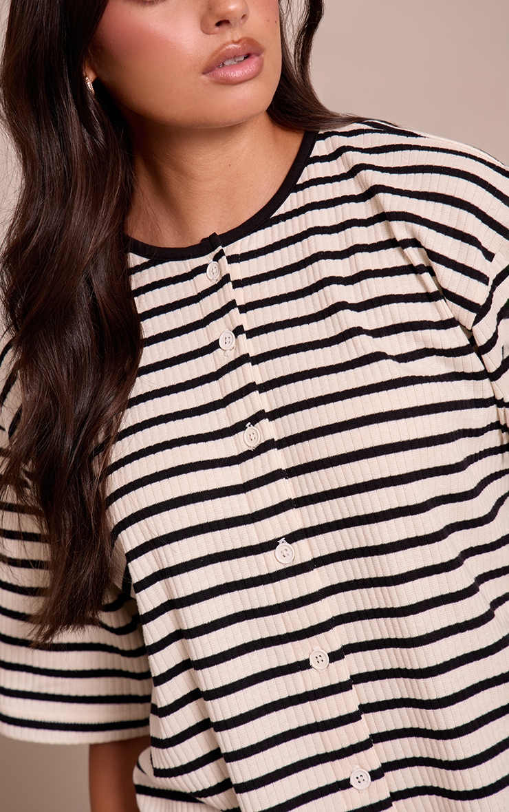 Cream Stripe Rib Button Up Top image 4