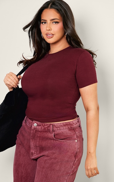 Plus Burgundy Premium Cotton Cap Sleeve T-shirt