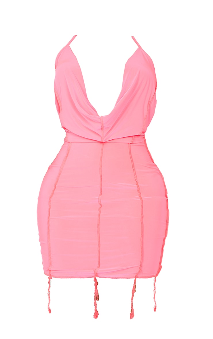 Shape Neon Pink Slinky Overlock Cut Out Back Cowl Bodycon Dress image 5