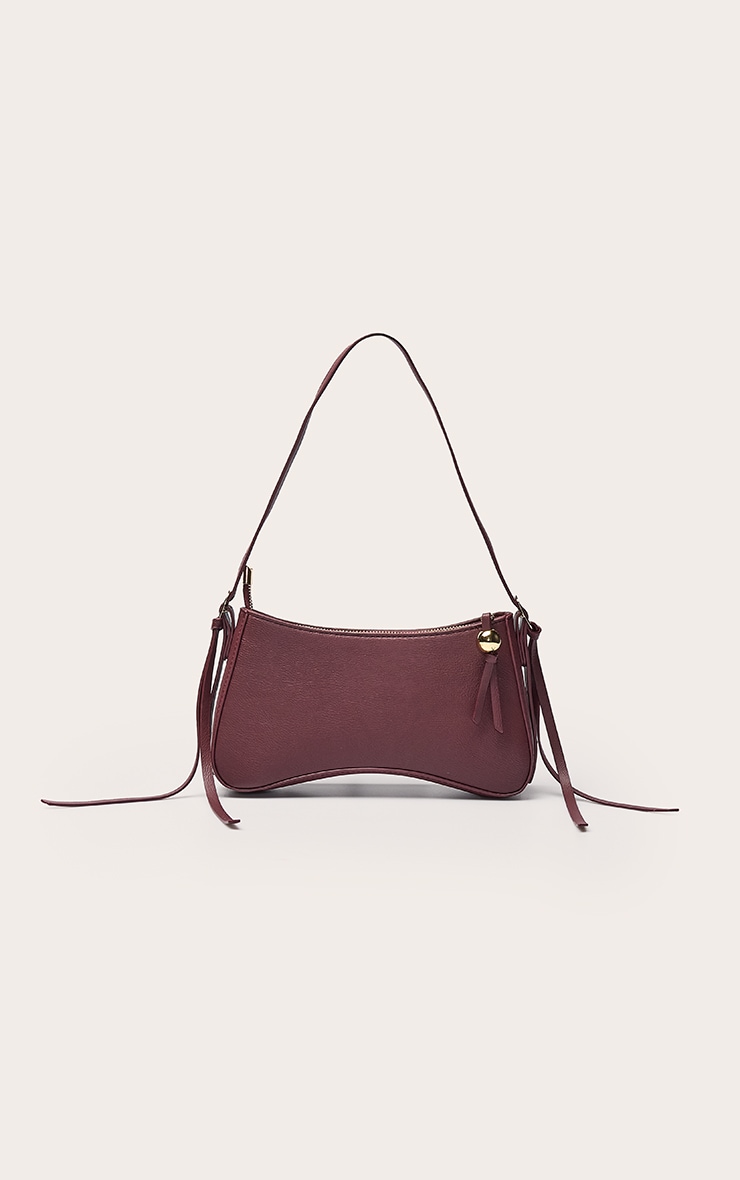 Plum Crinkle Curved Beaded Shoulder Bag image 2