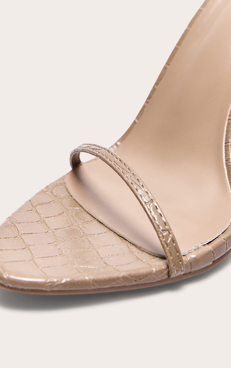 PLT Label Taupe Croc Faux Leather Barely There Point Toe High Heels image 4