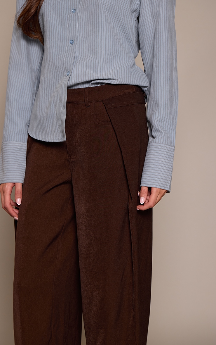 Chocolate Woven Side Pleat Wide Leg Trousers  image 4