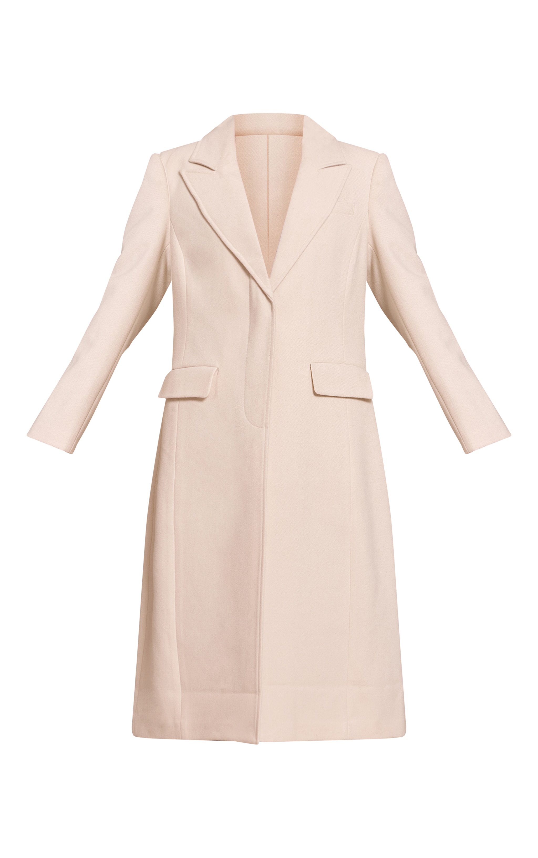 Cream Single Breasted Seam Detail Wool Look Maxi Coat image 5