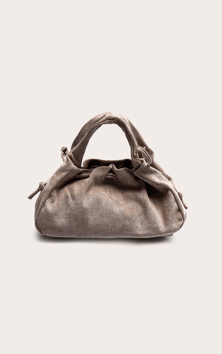 Taupe Faux Suede Drawstring Mini Bag image 4