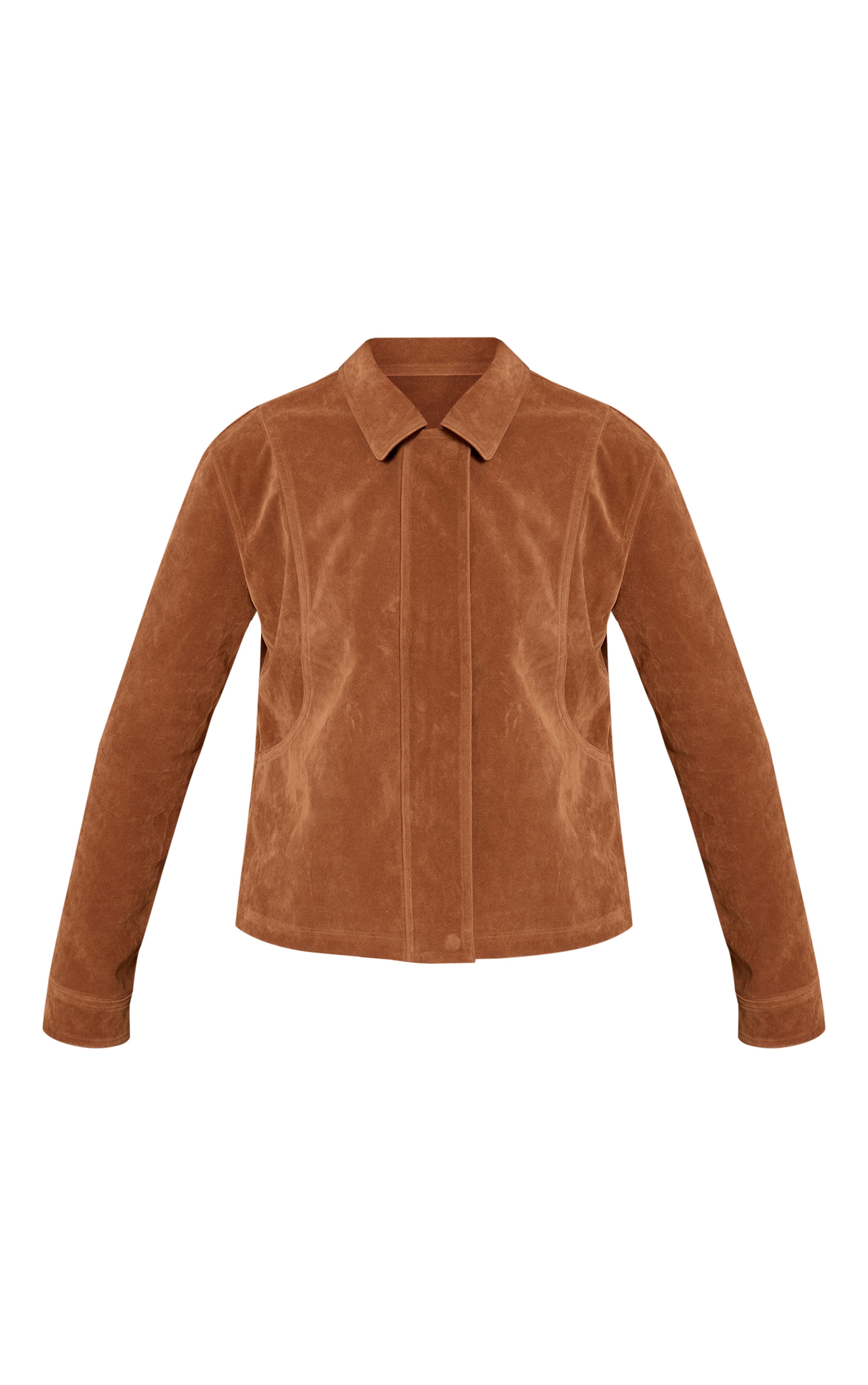 Tan Faux Suede Concealed Placket Bomber Jacket image 5