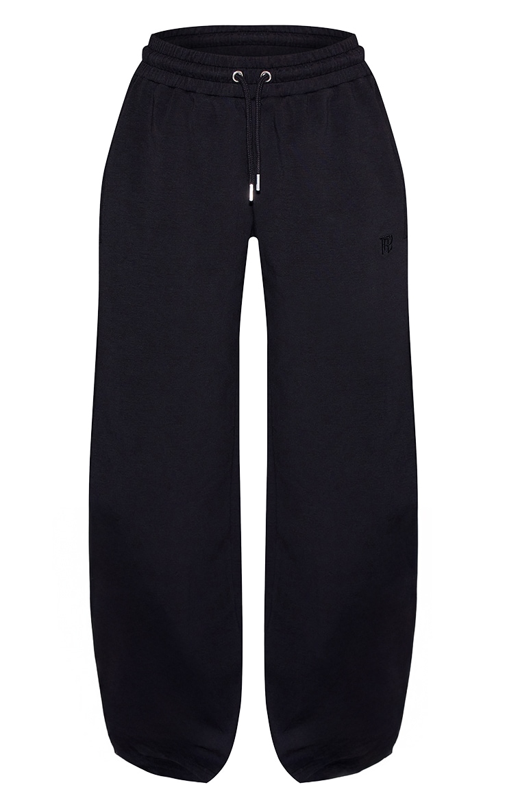 Petite Black Embroidered Interlock Rib Panel Wide Leg Sweatpants image 5