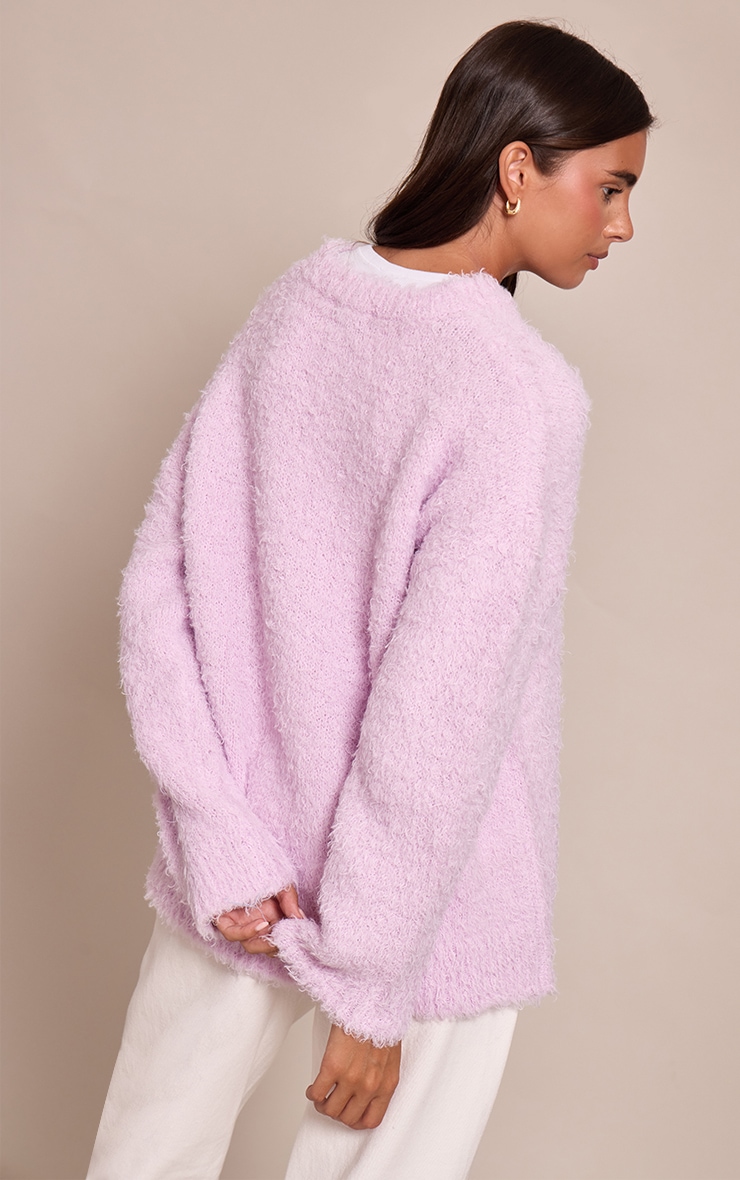 Pull oversize en maille tricot teddy lilas image 2