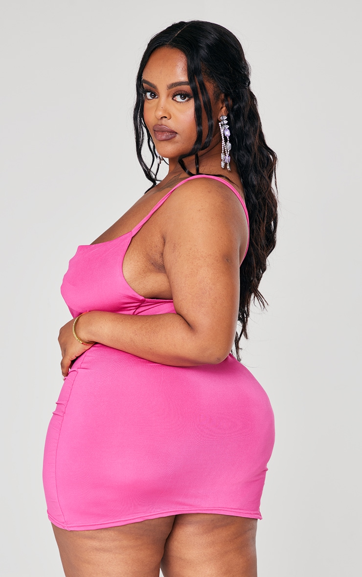 Plus Fuchsia Slinky Cowl Neck Bodycon Dress image 2