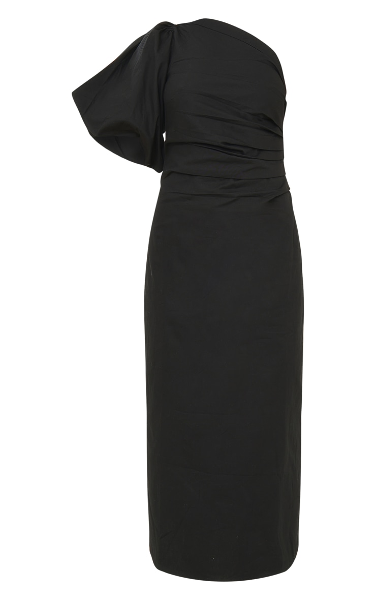 Black Cotton One Shoulder Ruched Midaxi Dress PrettyLittleThing AUS