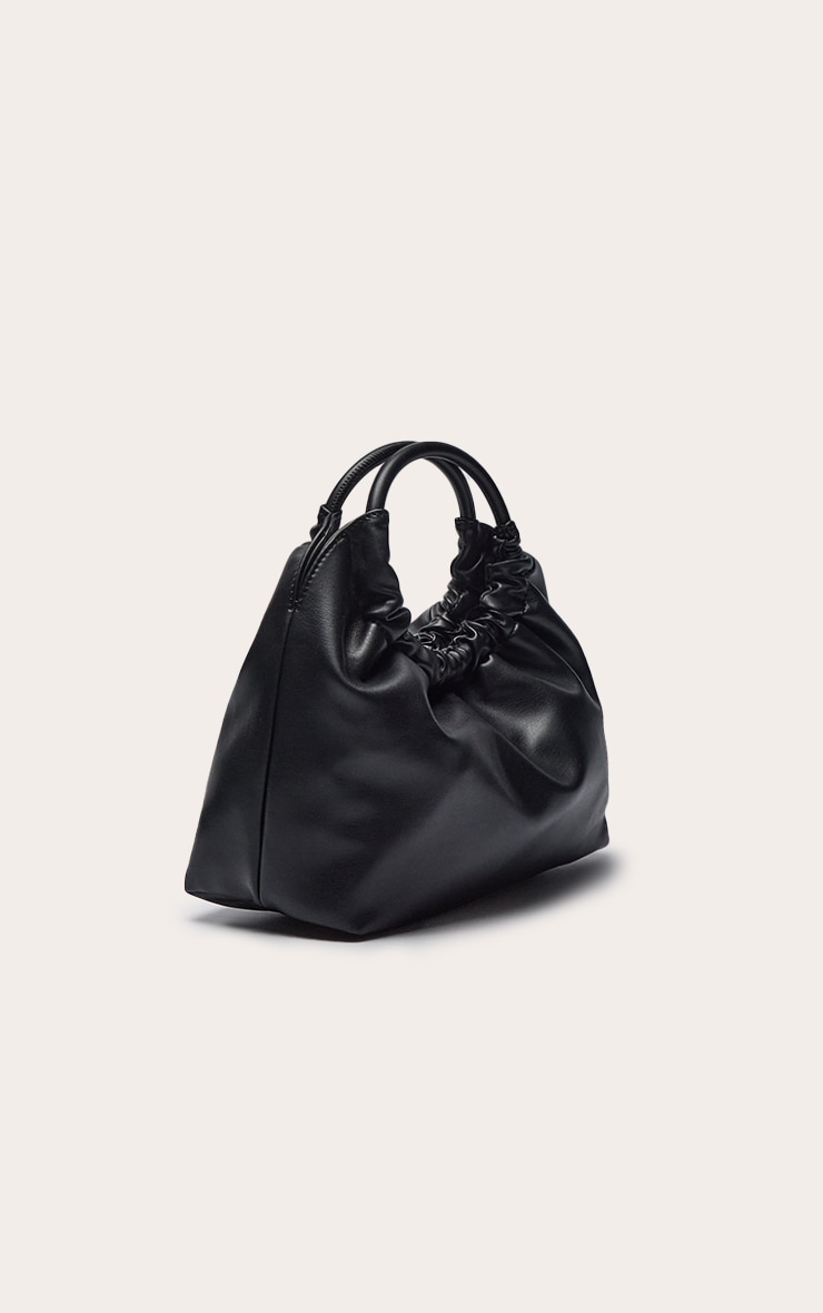 Black PU Ruched Grab Handle Handbag image 3