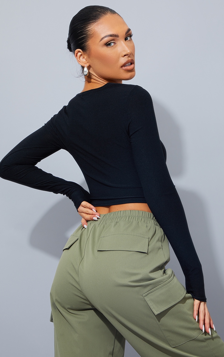 Crop top en jersey stretch noir froncé devant image 2