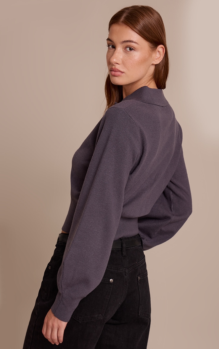 Charcoal Compact Knit Fabric Covered Button Cardigan image 2