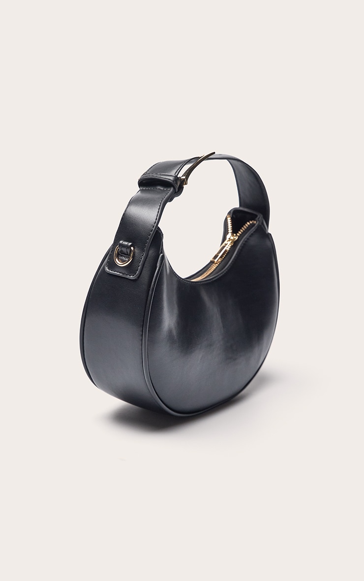 Black Buttery PU Crescent Shoulder Bag image 3