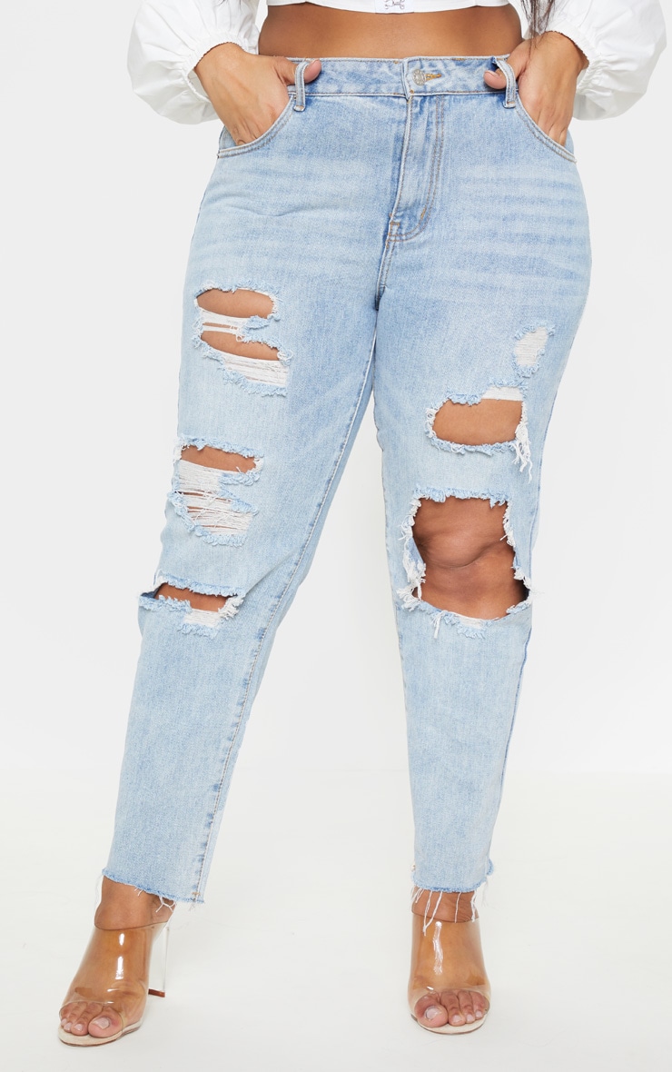 light wash extreme distressed mom jean