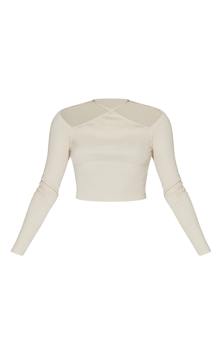 Stone Rib Cut Out Shoulder Long Sleeve Top image 5