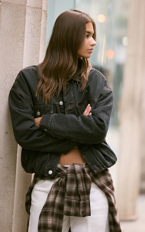Raw Indigo Balloon Hem Quilted Cropped Denim Jacket