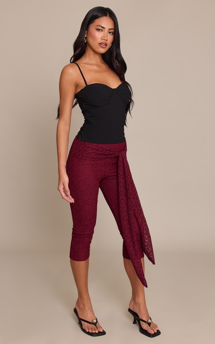 Plum Textured Lace Wrap Waist Detail Capris image 1